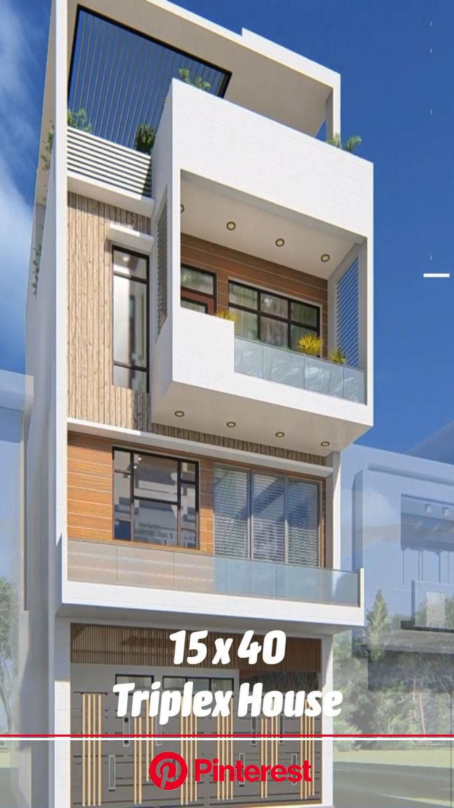 15 x 40 Triplex House Modern Elevation with Central Courtyard | 600 Sqft of Indian Modern Design | Pinterest